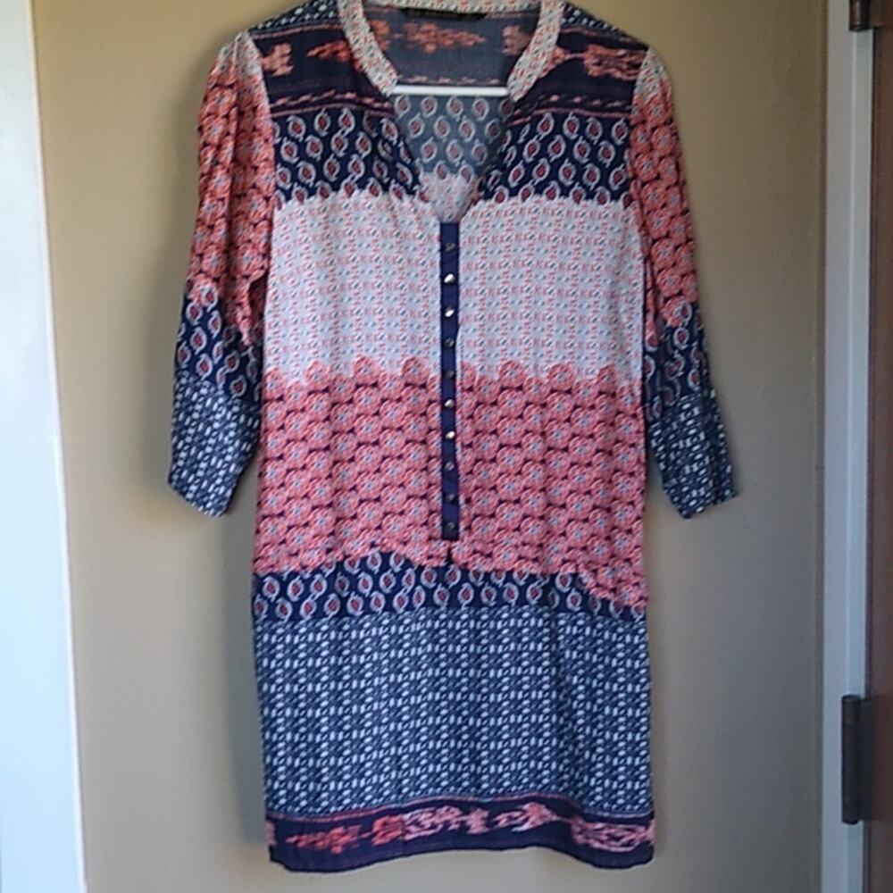 Zara basic small midi boho sheath button front dress